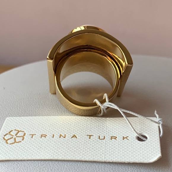 TRINA TURK Gold Tone And  White Agate/Onyx Ring - Picture 6 of 10